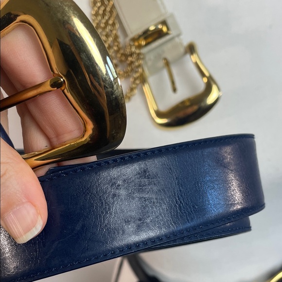Blue leather vintage chain gold belt Vintage leather